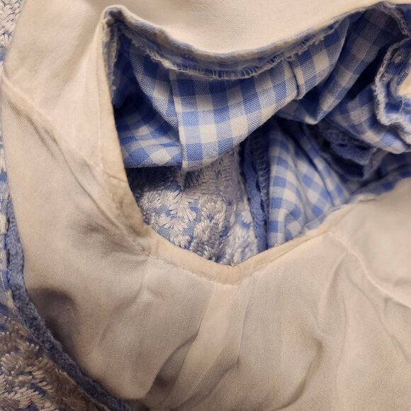 J Marie Blue Gingham Cotton Floral Embroidered Dress Size S - Picture 9 of 10